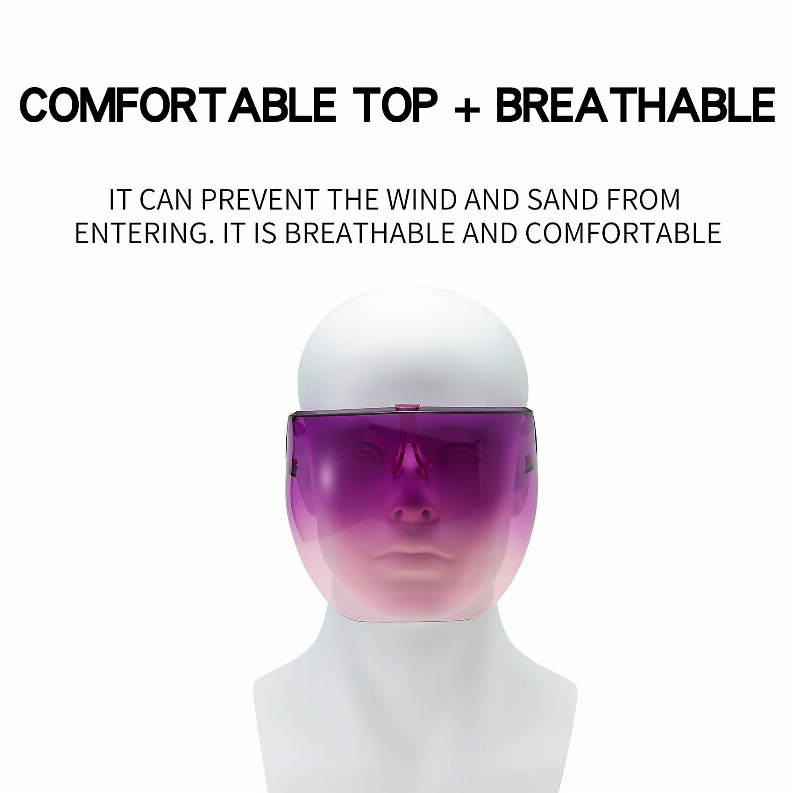 Purple tinted protective goggles with full-face visor and side arms.