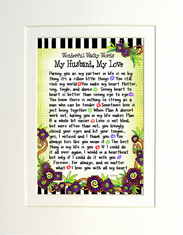 Framed relationship-themed gift art with colorful border and quote for husband and love
