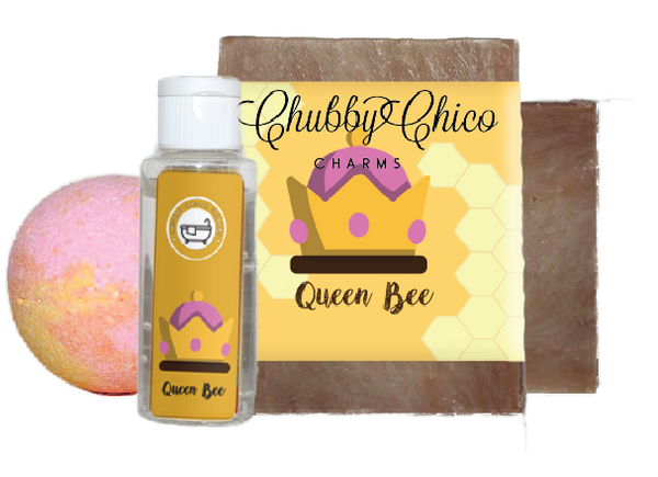 Queen Bee skincare gift set by ChubbyChic with bottle and matching box