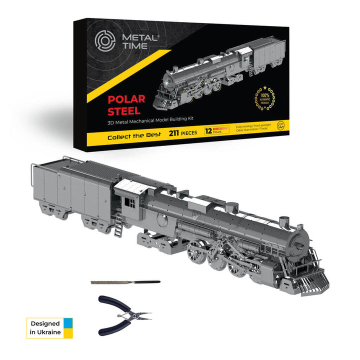 Metal Time boxed steel locomotive model kit with 3D mechanical parts