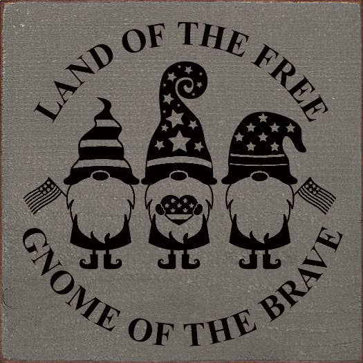 Dark gray T-shirt with three black gnomes and 'LAND OF THE FREE' lettering