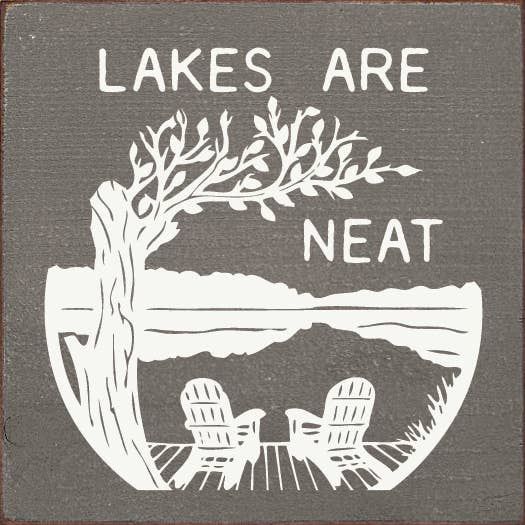 Square printed patch with white “LAKES ARE NEAT” text and lake tree graphic