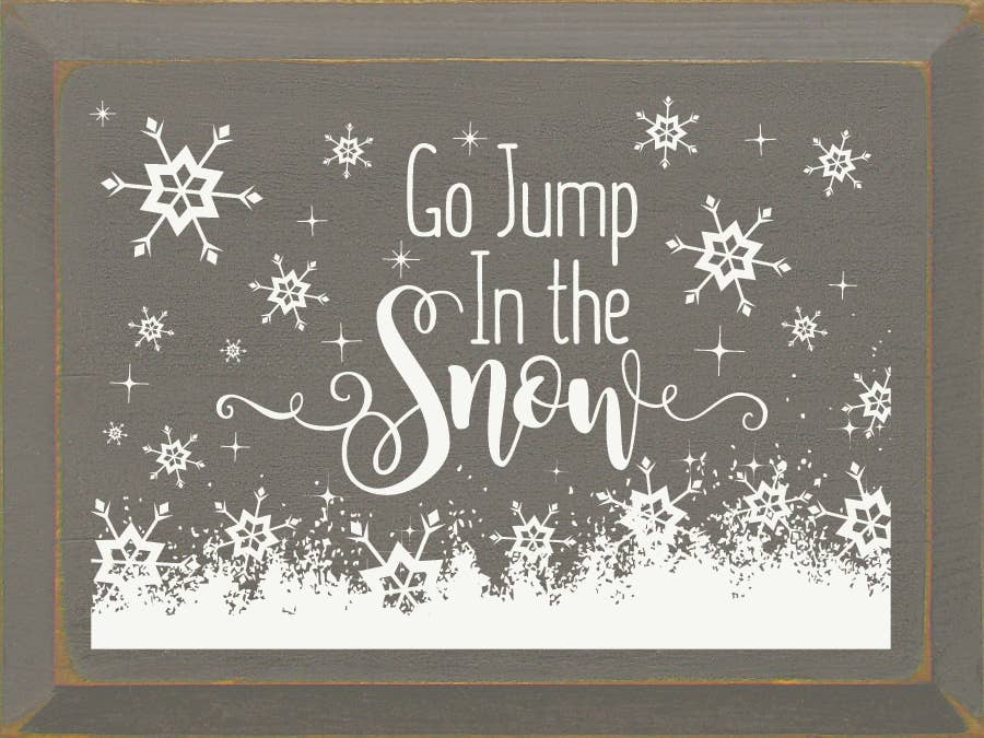 Winter wall art print with snowflakes and quote 'Go Jump In the Snow'