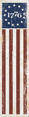 Vertical hanging porch flag with 1776 text and stars-and-stripes design