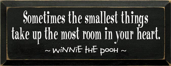 Wood sign: “Sometimes the smallest things take up the most room in your heart.”