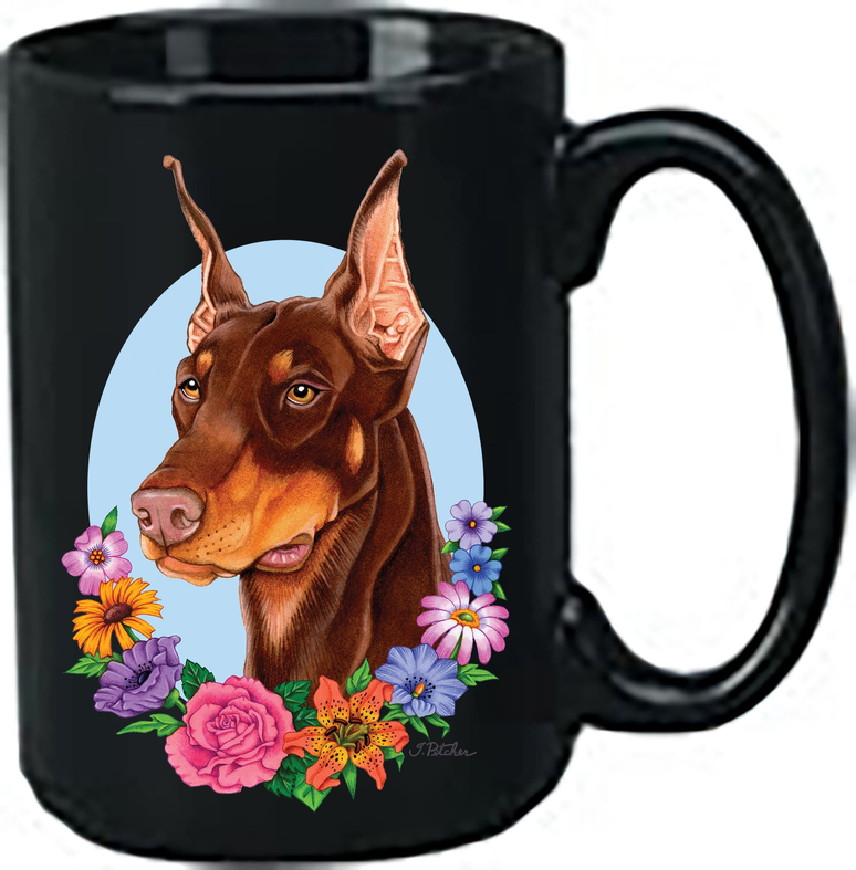 Doberman Red Cropped - Best of Breed Ceramic 15oz Coffee Black Mug - Drinkware