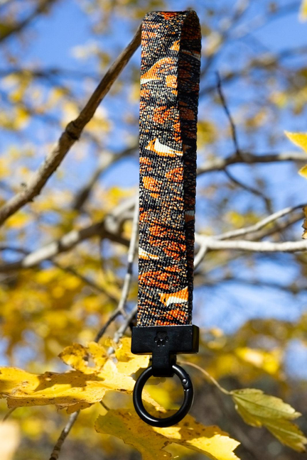 Fox patterned wristlet keychain strap with black O-ring end and hanging loop