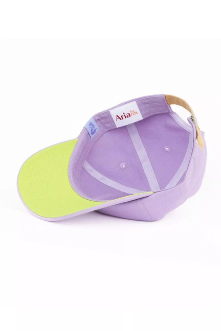 Lavender baseball cap with green underbrim, Ariat interior label