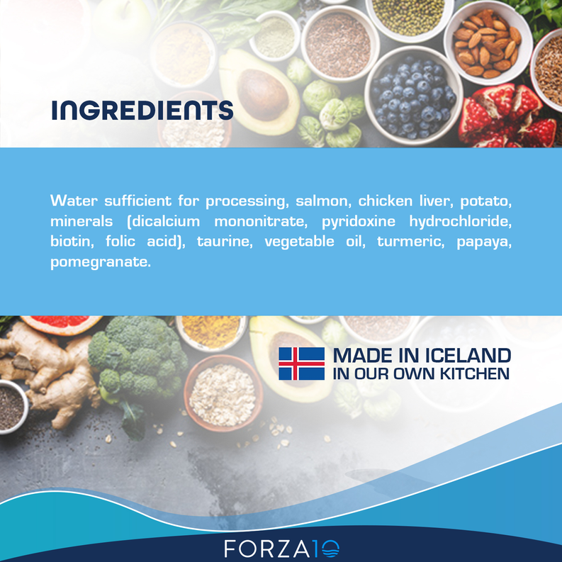 Forza10 ActiWet Dermo canned cat food ingredients panel with Made in Iceland badge