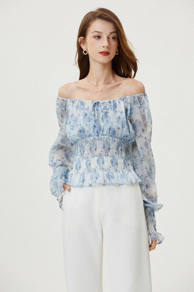 Sylphide | Ruffle Cyan Top Fangyan