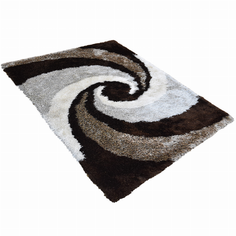 Contemporary spiral shag rug in gray, white, and brown
