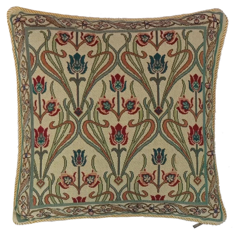 Cushion Cover-Art Nouveau Lotus Flower - Beige / 1 / W45X45Cm(W18X18Inch) - Home Decor
