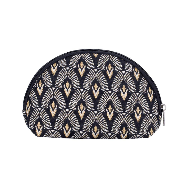 Luxor zip cosmetic makeup bag, black and cream geometric pattern