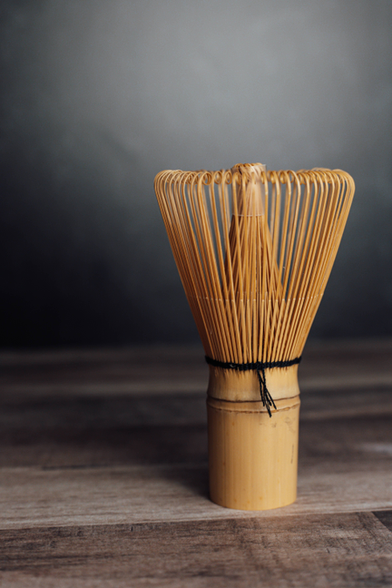 Bamboo matcha tea whisk with wooden handle and fine braided tines
