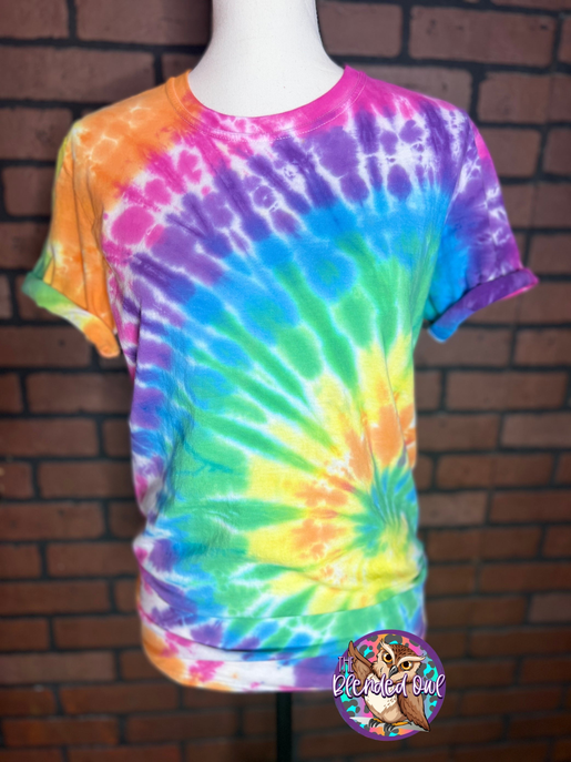 Bright Rainbow Swirl Tie Dye Blank Tee - 1 / Small - Unisex Fashion