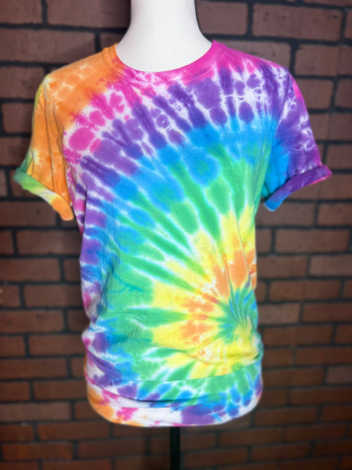 Bright Rainbow Swirl Tie Dye Blank Tee - 1 / Small - Unisex Fashion