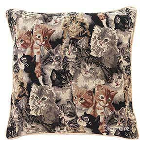 Decorative cat pillowcase cover with mixed gray and brown cat faces, square style