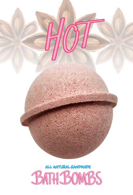 Pink bath bomb sphere with textured surface and curved top ridge