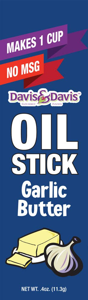 Garlic butter oil stick mix front label, "Makes 1 cup" and net wt 4 oz (11.3 g)