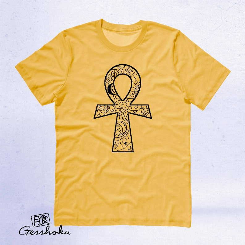 Yellow unisex T-shirt with black Ankh illustration centered on the chest