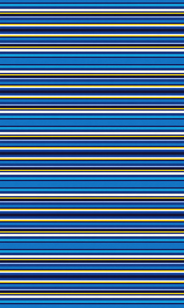 Blue striped vinyl floor covering with horizontal yellow, white, and dark lines