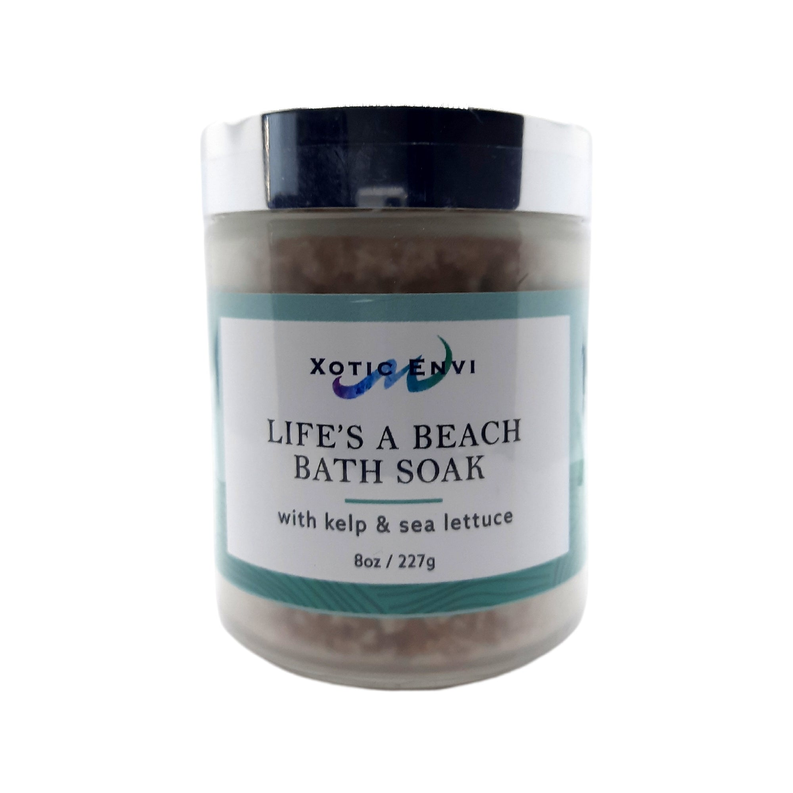 Bath soak jar with teal label band, XOTIC ENVI, 8 oz/227 g