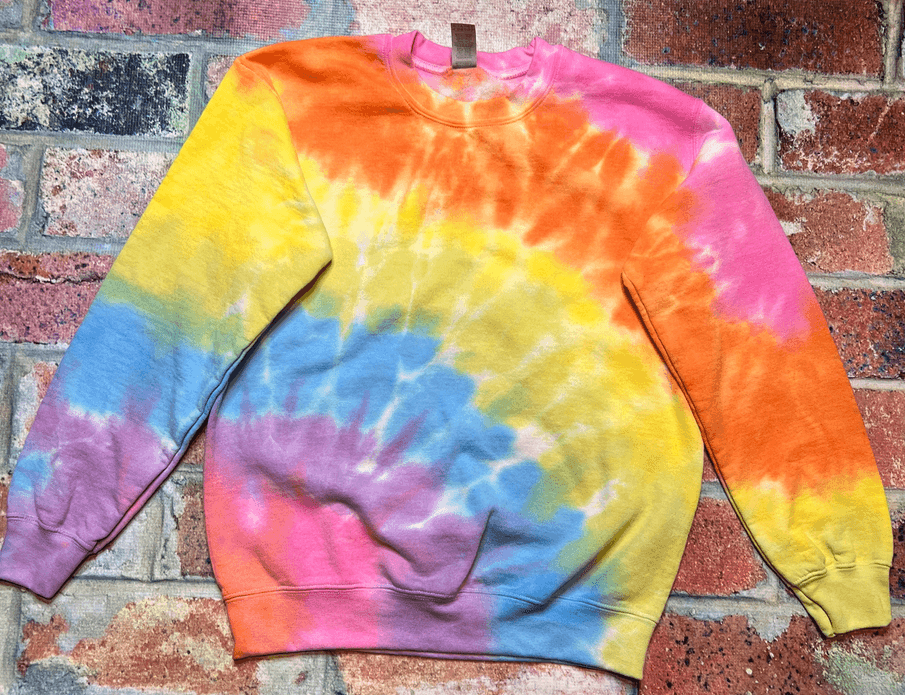 Rainbow tie-dye crewneck sweatshirt, long sleeves, pullover pullover style