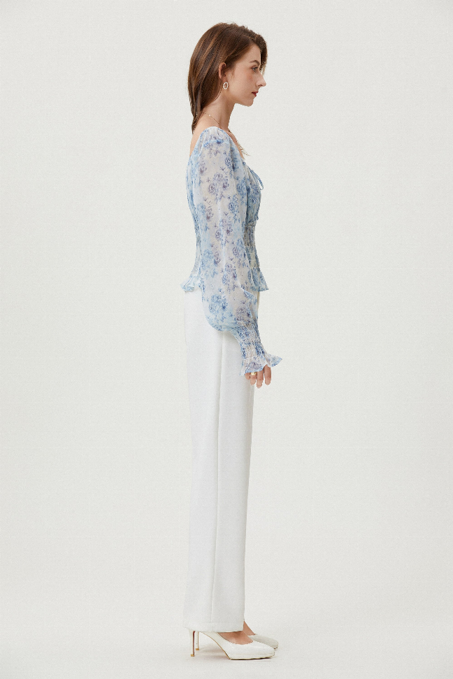 Sylphide | Ruffle Cyan Top Fangyan