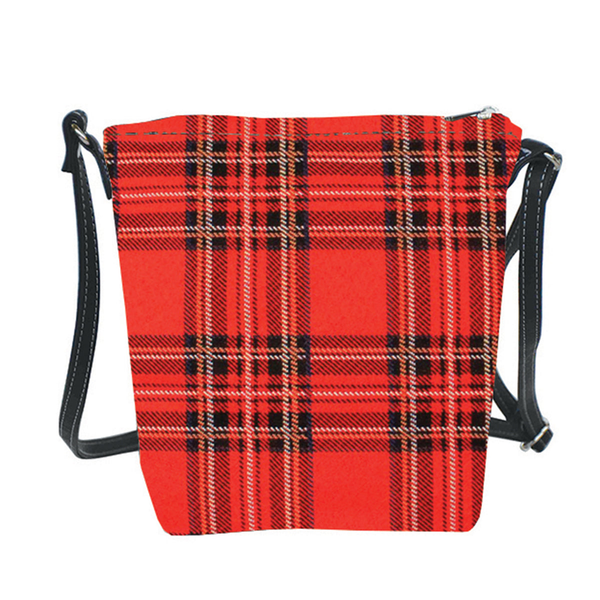 Red and black tartan crossbody sling bag purse with adjustable strap