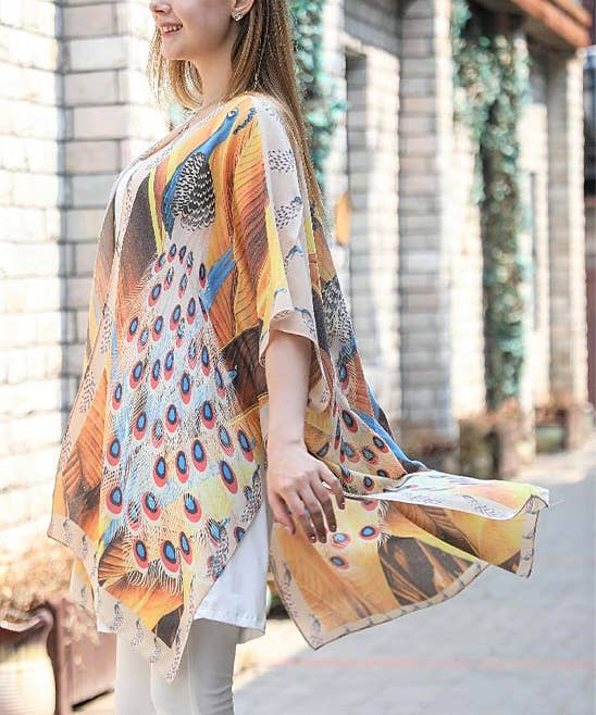 Women’s cotton kimono with multicolor geometric print and flowy wide sleeves