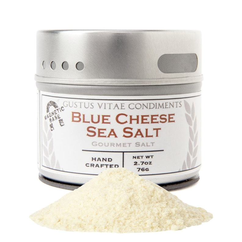 Blue cheese sea salt tin with pale powder mound