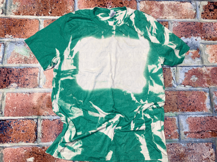 Bella green and white bleach-dye blank T-shirt, crew neck, short sleeves (side view)