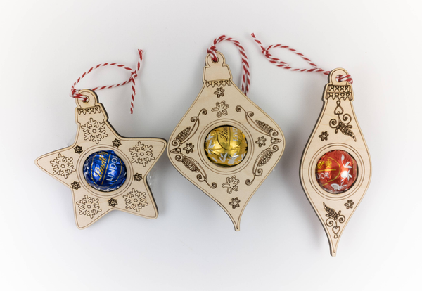 Vintage truffle candy holder ornament set of 3: star and two teardrop shapes with red twine