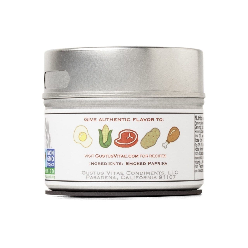 Smoked Spanish paprika tin side with recipe ingredient icons