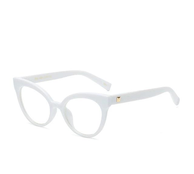 Boss Lady optical glasses, round white frames with gold logo detail