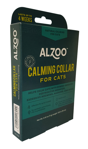 ALZOO plant-based calming collar for cats, black side box with product info