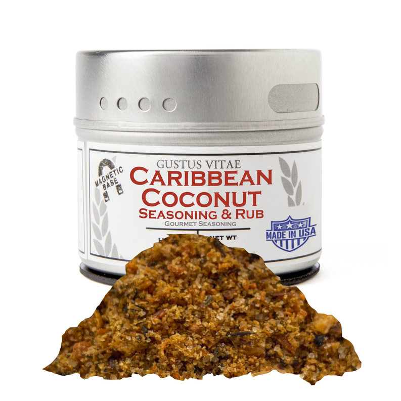 Seasoning & rub jar with brown Caribbean spice blend mound