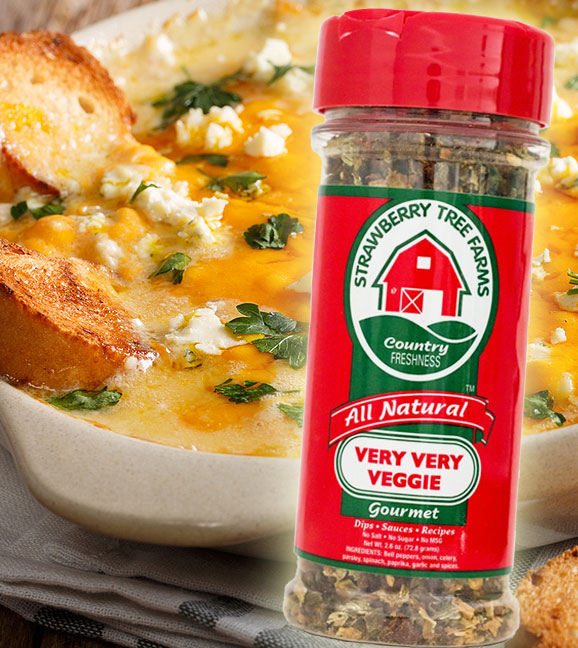 Very Very Veggie seasoning blend jar with red lid and green label