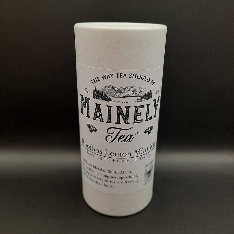 Loose leaf rooibos lemon mint tea canister, organic caffeine-free