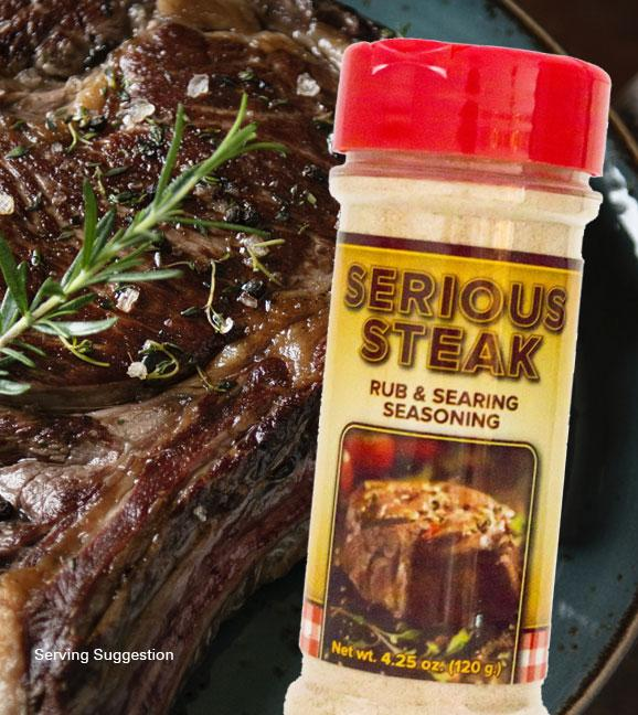 Steak rub seasoning bottle with red cap, Serious Steak Rub & Sear, 4.25 oz