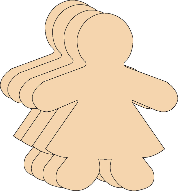 Beige girl cut-out craft silhouette with layered shape and dress detail