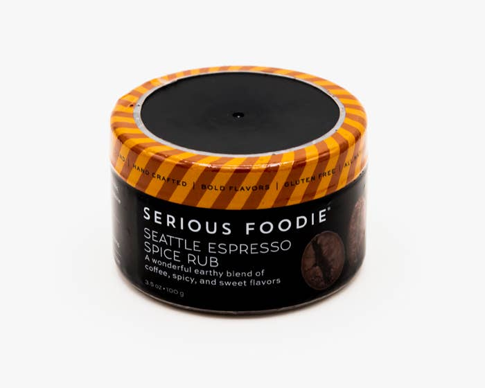 Seasoning spice rub jar with black label and orange checkered lid