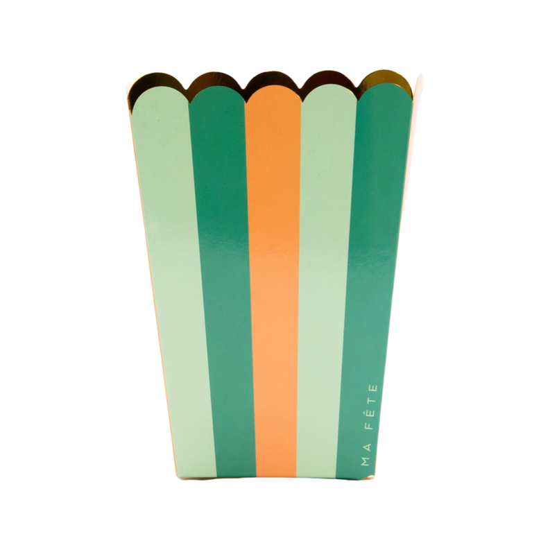 Fun fair treat holder with teal, peach, and green striped sides