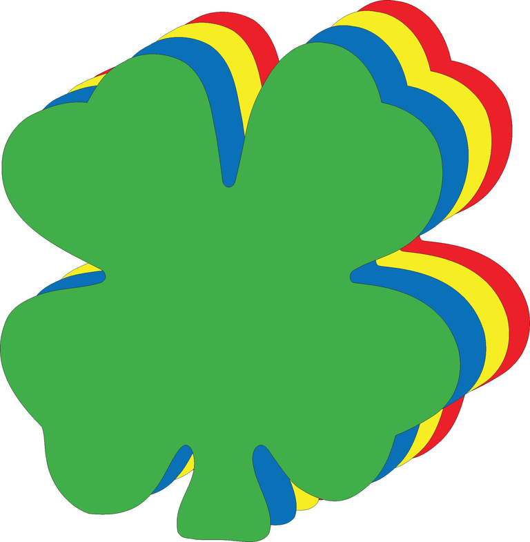 Four-leaf clover cut-outs: green clover with layered multicolor backing