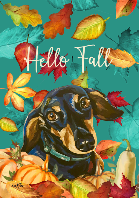 Dachshund Black/Tan -  Hippie Hound Studios Fall Garden Flag - 1 - Outdoor's