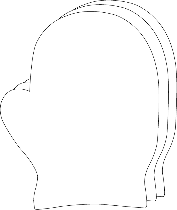 Single mitten with thumb cut-out shape, solid color