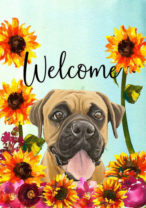Boxer Uncropped - Hippie Hound Studios Welcome Garden Flag - 1 - Outdoor's