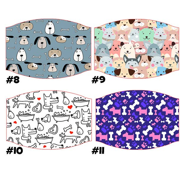 Dog face mask gift box with four dog pattern mask designs (#8–#11)