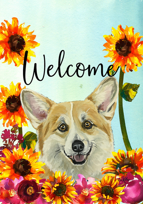 Corgi - Hippie Hound Studios Welcome Garden Flag - 1 - Outdoor's