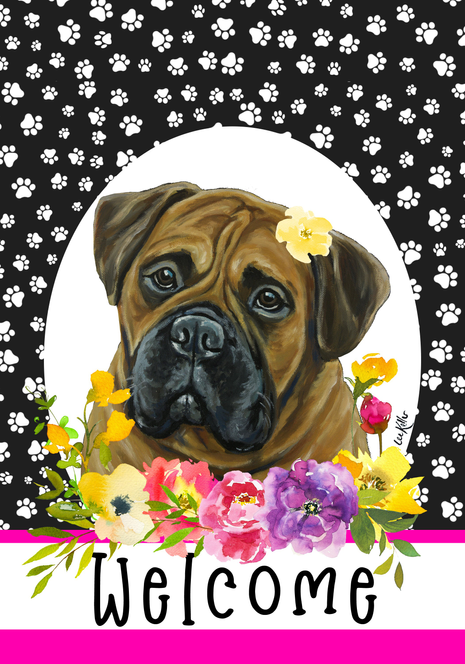 Bull Mastiff - Hippie Hound Studios Paw Prints  House and Garden Flags - Outdoor's